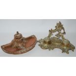 A tray lot of decorative gilt-metal ink stands, 25cm wide and smaller Condition Report: Available