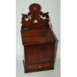 An early carved back candle box/salt box with hinged lid and single drawer, 42cm high x 22cm wide