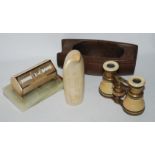 A pair of early ivory opera glasses, desk top calendar etc Condition Report: Available upon request