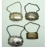 A lot comprising a set of three silver decanter labels London 1964/1965 " BRANDY", "PORT" & "