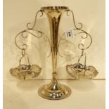 An EPNS epergne, the central flute flanked by a pair of hanging baskets 35cm high Condition