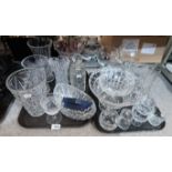 A quantity of cut glass and crystal vases, dishes, drinking glasses, decanters pedestal bowels, a