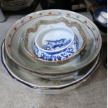 A Masons Ironstone Basin decorated with flowers and foliage, another Japanese craquelure basin