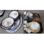 E.W Vienna blue and gilt tazzas, plates and cakestands decorated with floral sprays, Booths