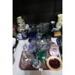 A quantity of cut and crystal glass, including parti-coloured drinking glasses, vases, dishes etc