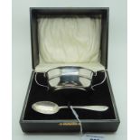 A cased silver porridge bowl & spoon Birmingham 1931 & 1932, the bowl 10.5cm dia. 116 grams