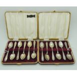 A lot comprising two cased sets of six silver coffee spoons Sheffield 1957 Condition Report: