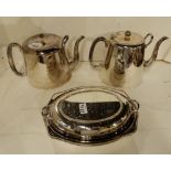 A tray lot of EP - hotelware tea pots and entree dishes Condition Report: Available upon request