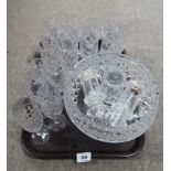 A quantity of cut glass and crystal drinking glasses, pedestal bowl, salt & pepper mills etc