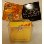 A box of movie theme, pop and easy listening vinyl LP records with Star Wars (with poster and sleeve