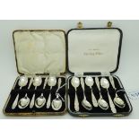 A lot comprising two cased sets of six silver coffee spoons Sheffield 1934 & 1938 Condition