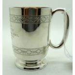 A silver christening mug Sheffield 1904 bearing an inscription 10 cm high 156 grams Condition