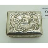 A continental silver snuff box with embossed figural decoration 7cm x 5cm Condition Report: