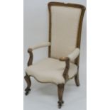 A Victorian walnut bedroom chair with curved arms and carved legs, 100cm high Condition Report: