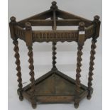 An oak corner stick stand with barley twist supports, 78cm high x 68cm wide Condition Report: