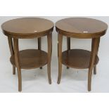 A pair of circular reproduction mahogany table with lower tier, 76cm high x 60cm diameter (2)