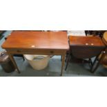 A mahogany fold over tea table with single drawer, 72cm high x 95cm wide x 45cm deep and a small