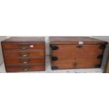 A small pine chest with Howie & Sons, St Andrews label, 32cm high x 60cm wide x 38cm deep and a four