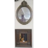 A small heavily carved wall mirror, 45cm high x 40cm wide and a modern wall mirror (2) Condition