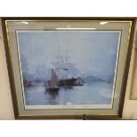 A signed print " The Pagoda Anchorage" by Montague Dawson 60cm high x 76cm wide and a J McIntosh