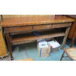 A Victorian mahogany serving table with three frieze drawers, lower shelf on square tapered legs,