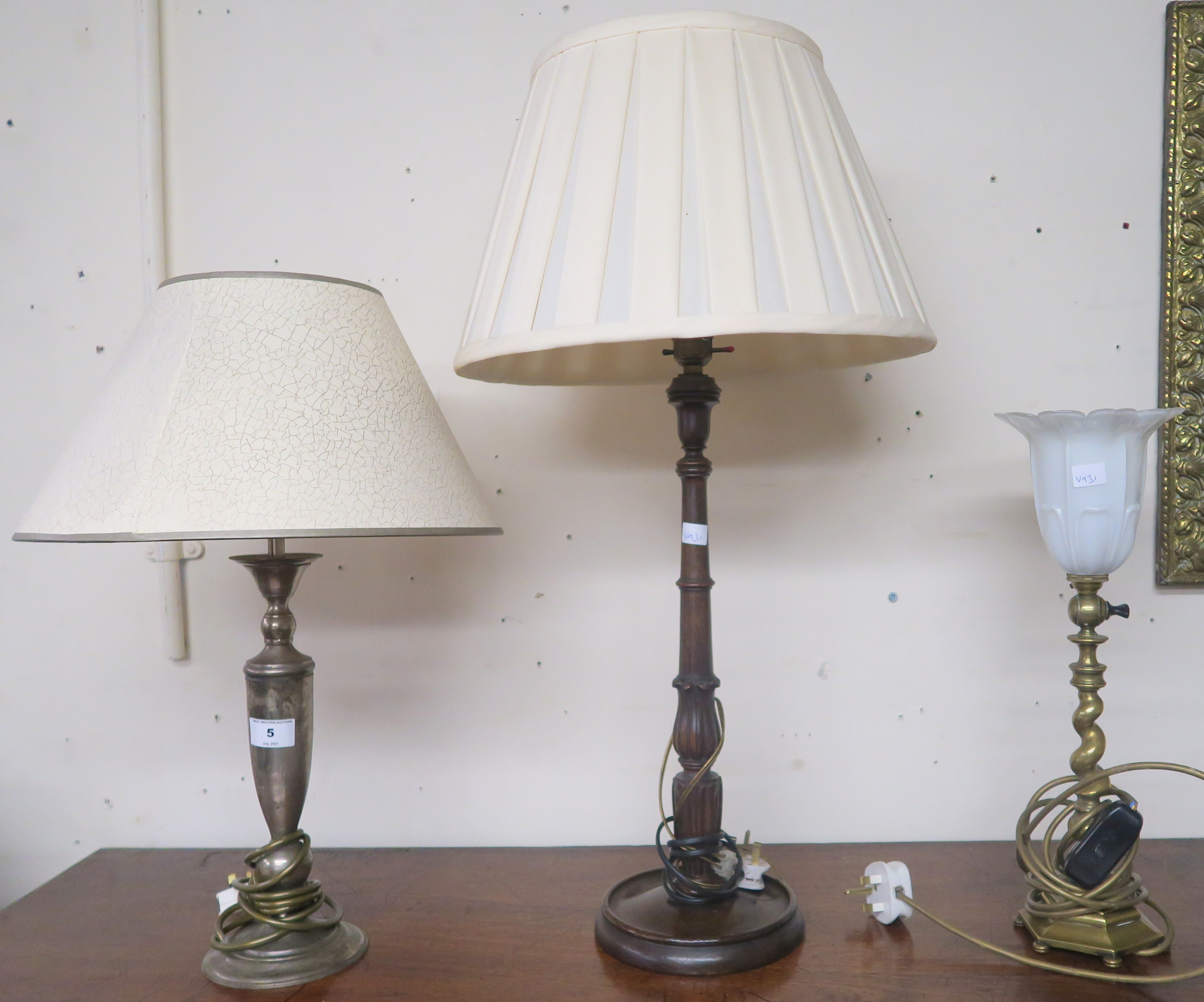 Three table lamps (3) Condition Report: Available upon request
