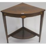 A small rosewood inlaid corner table with lower shelf, 68cm high x 70cm wide x 48cm deep Condition