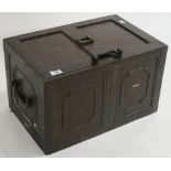 A cast iron strong box, 34cm high x 54cm wide x 35cm deep Condition Report: