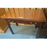 A Victorian mahogany fold over tea table with single drawer, 75cm high x 90cm wide x 45cm deep