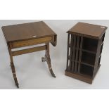 A small mahogany bookcase, 57cm high x 34cm wide x 34cm deep and a small mahogany sofa table (2)