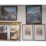 Two prints of York by Geo H Downing and two Rural scene oil paintings (4) Condition Report: