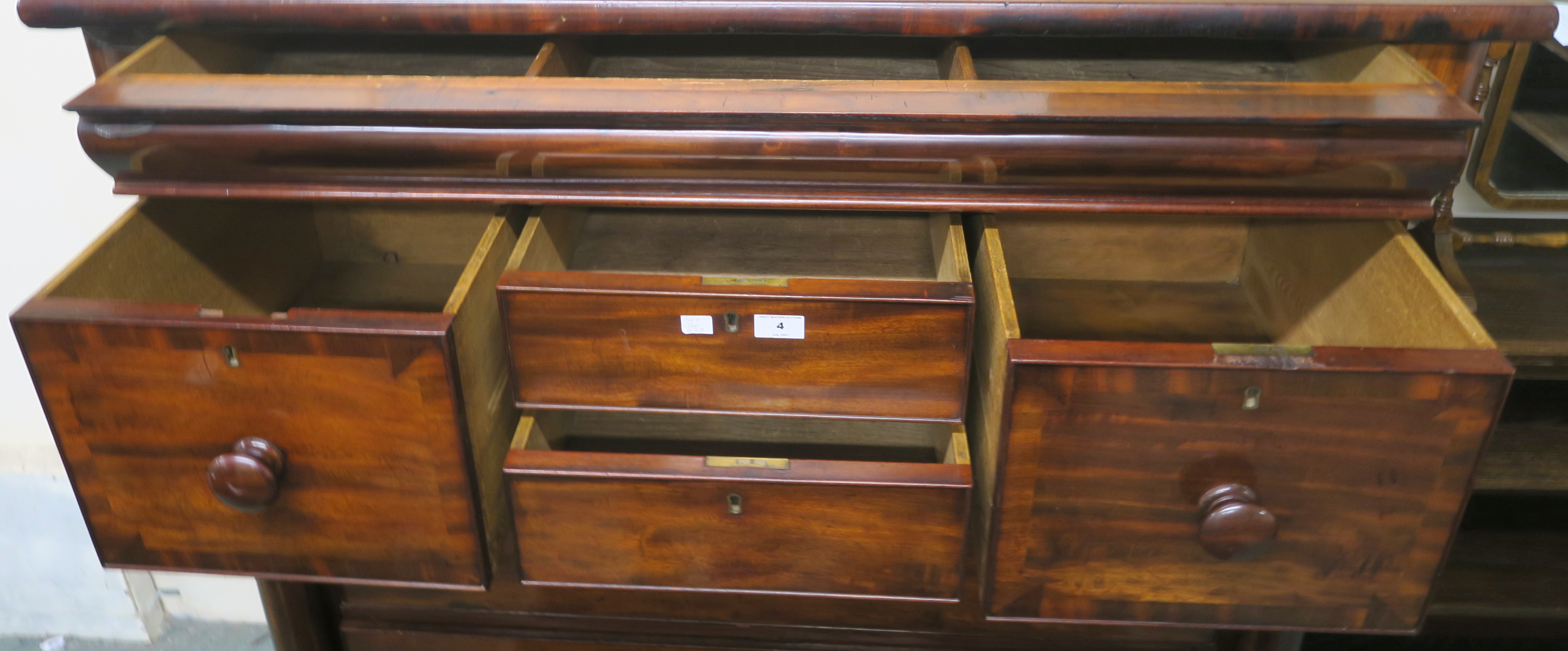 A Victorian mahogany ogee chest with frieze drawer over two small drawers flanked by two drawers - Image 3 of 7