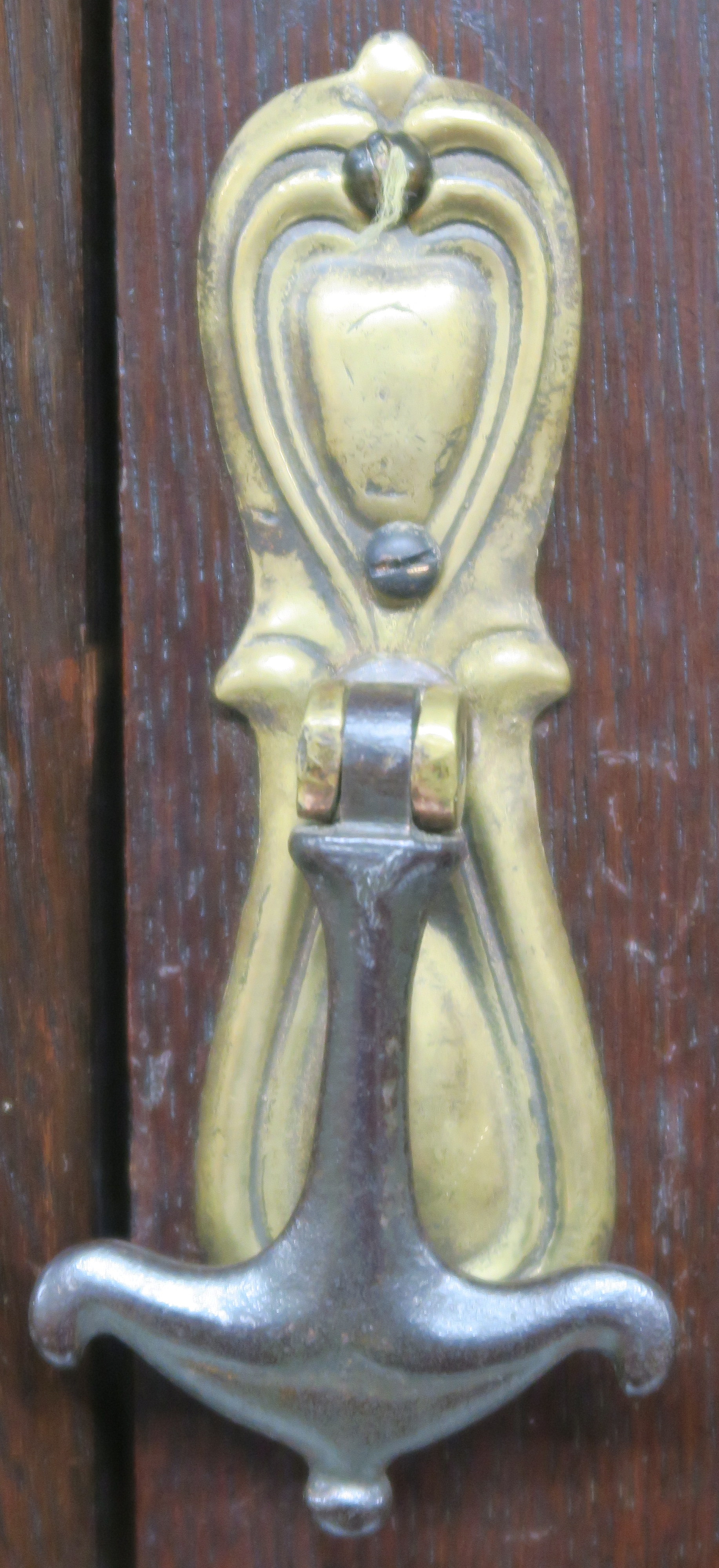 A Liberty & Co oak corner cabinet, the upper section having leaded glazed door over open shelf on - Image 3 of 8