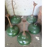 Five Benjamin green industrial light shades (5) Condition Report: Available upon request