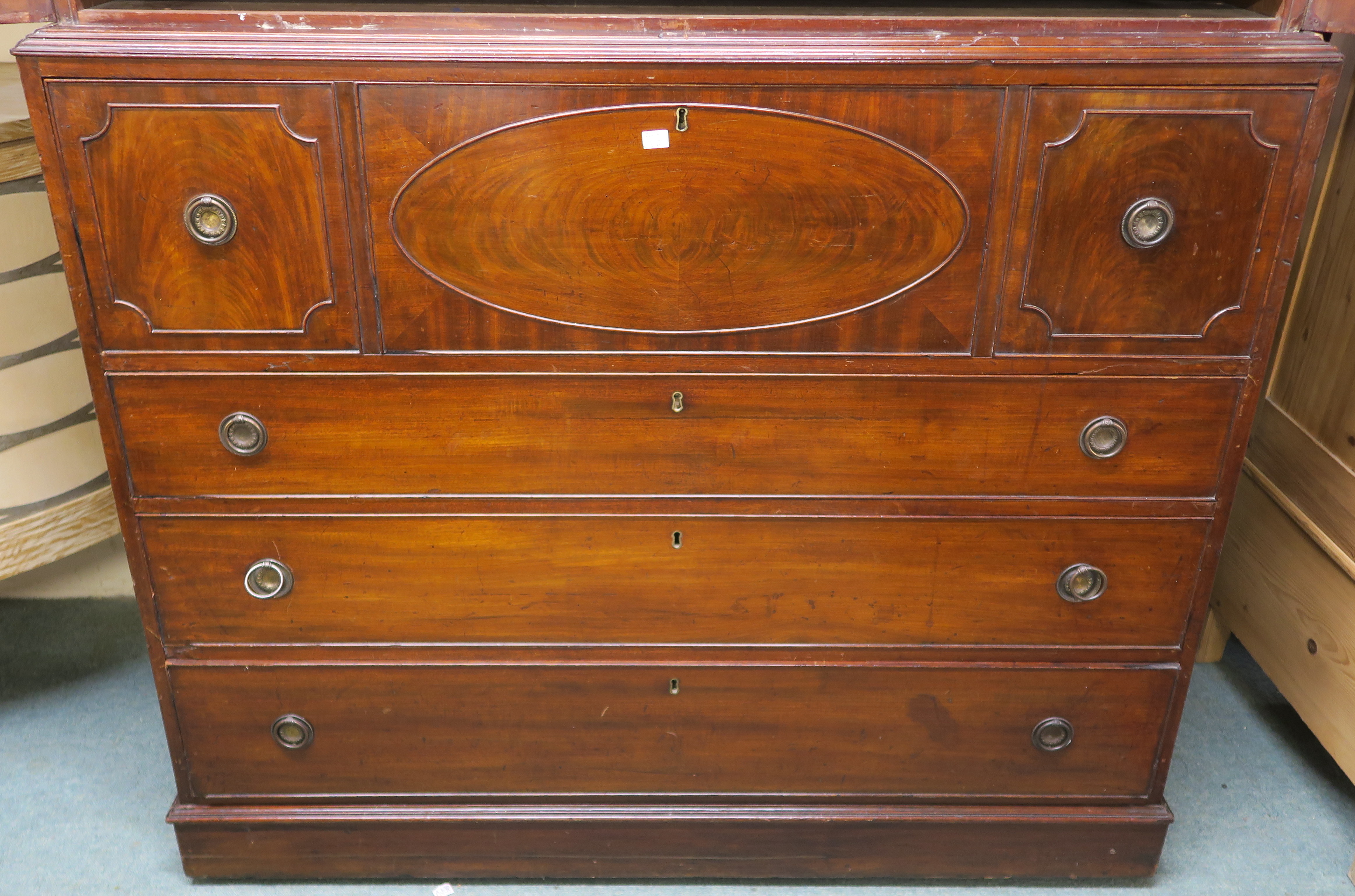 A Victorian mahogany linen press with two doors over four drawers, 226cm high x 130cm wide x 62cm - Image 3 of 3