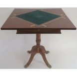 A reproduction mahogany envelope card table with single drawer, 76cm high x 54cm wide x 54cm deep