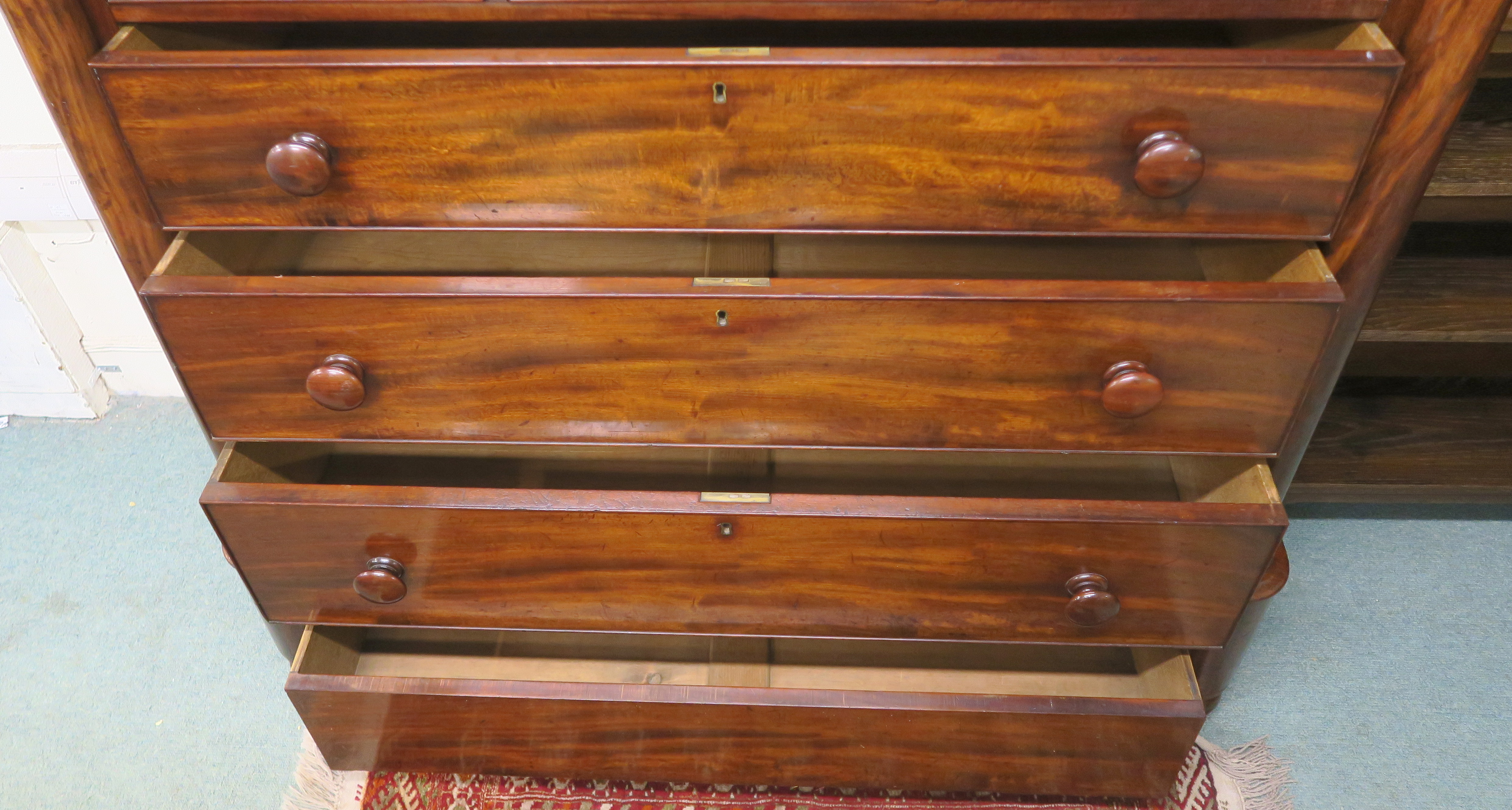 A Victorian mahogany ogee chest with frieze drawer over two small drawers flanked by two drawers - Image 4 of 7