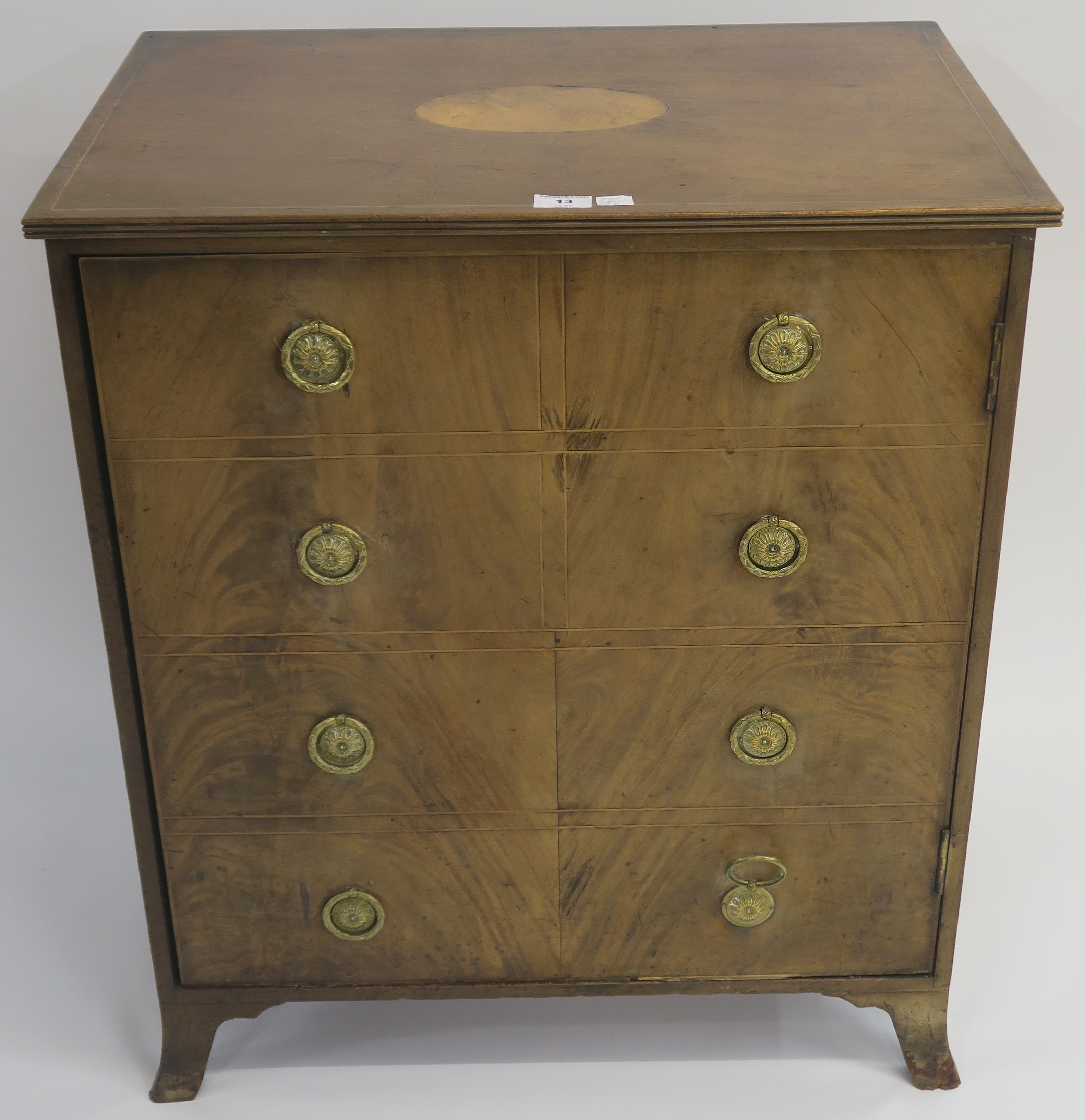 A reproduction walnut cabinet with single door and brass handles, 79cm high x 68cm wide x 46cm