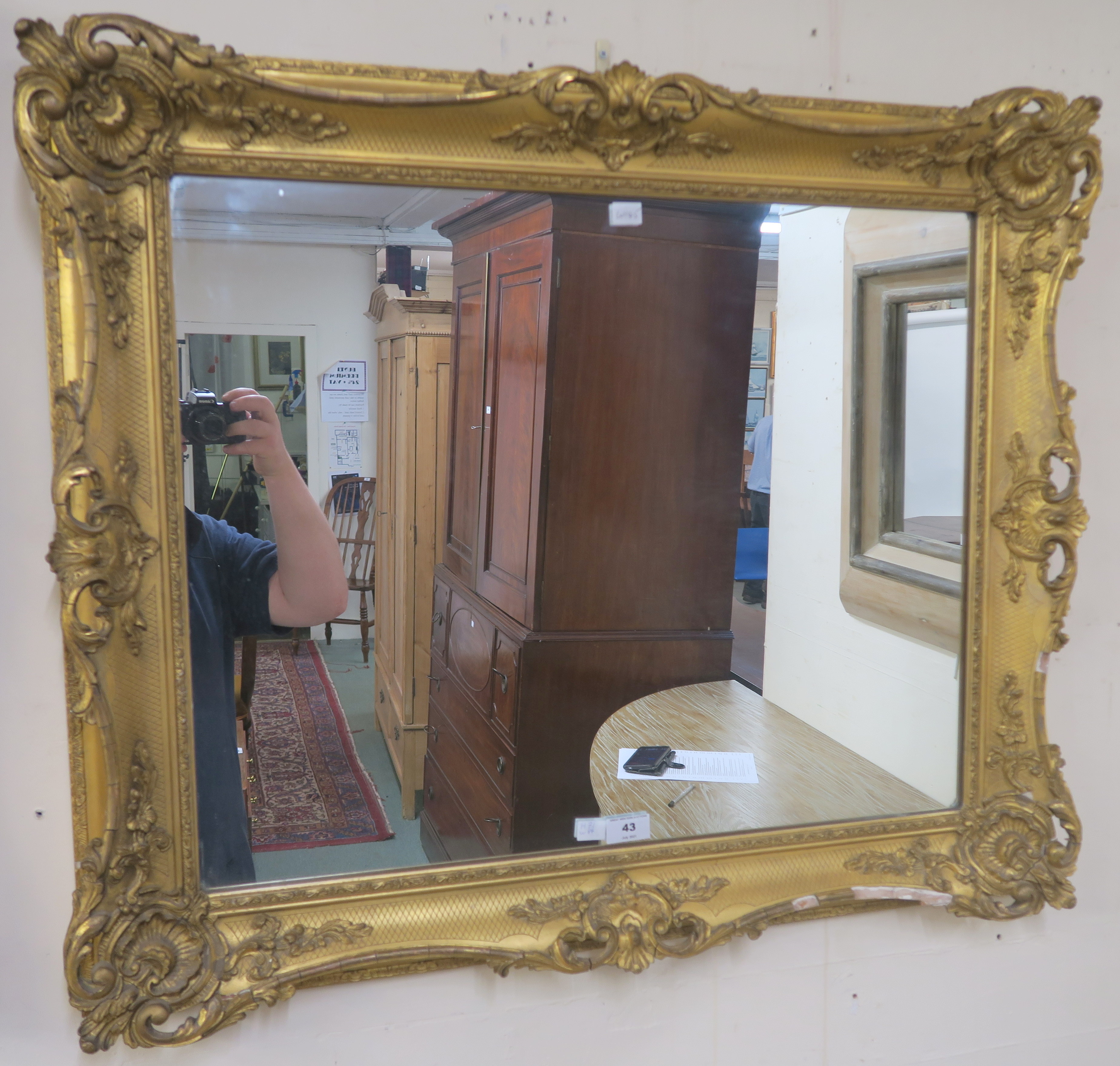 A gilt wall mirror, 71cm x 84cm and another gilt wall mirror, 74cm x 105cm (2) Condition Report: - Image 3 of 3