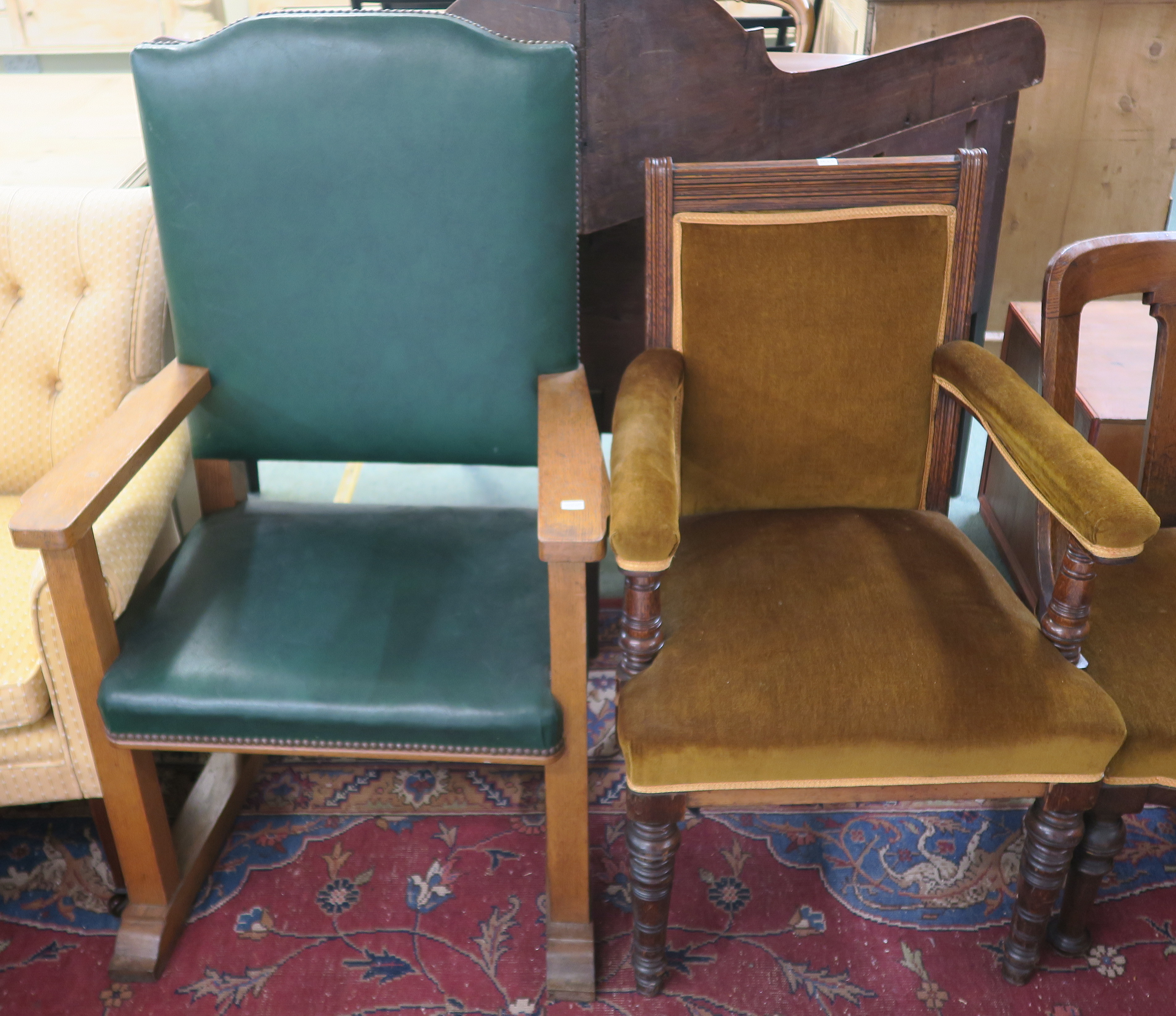 An oak ecclesiastical chair, an oak armchair and two Victorian oak chairs (4) Condition Report: - Image 2 of 3