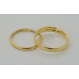 An American Birks 18k wedding ring size P, together with a smaller example with UK hallmarks, size