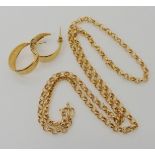 A 9ct gold belcher chain length 50cm, together with a pair of 9ct gold creole earrings, weight 6.