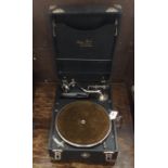 A Mayfair (REGISTERED) De Luxe Model portable gramophone Condition Report: Available upon request