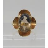 A 14k gold retro smoky quartz ring size L, weight 3gms Condition Report: Available upon request