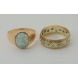 A 14k glass gem set ring size N, a 9ct yellow and white gold clear gem set eternity ring size L1/