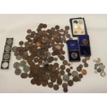 A quantity of GB pre decimal coins, commemorative crowns, medallions etc Condition Report: Available
