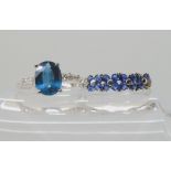 A 9ct white gold sapphire and diamond cluster ring (one sapphire missing) size V1/2, together with a