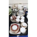 A lot comprising Salisbury bone china red and gilt decorated teawares including cups, saucers &