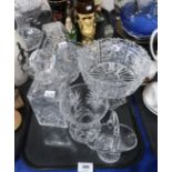 A lot comprising a selection of cut glass and crystal including decanter, fruit basket, pedestal