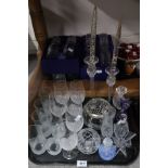 A selection of cut glass and crystal drinking glasses including Edinburgh crystal, a pair of glass